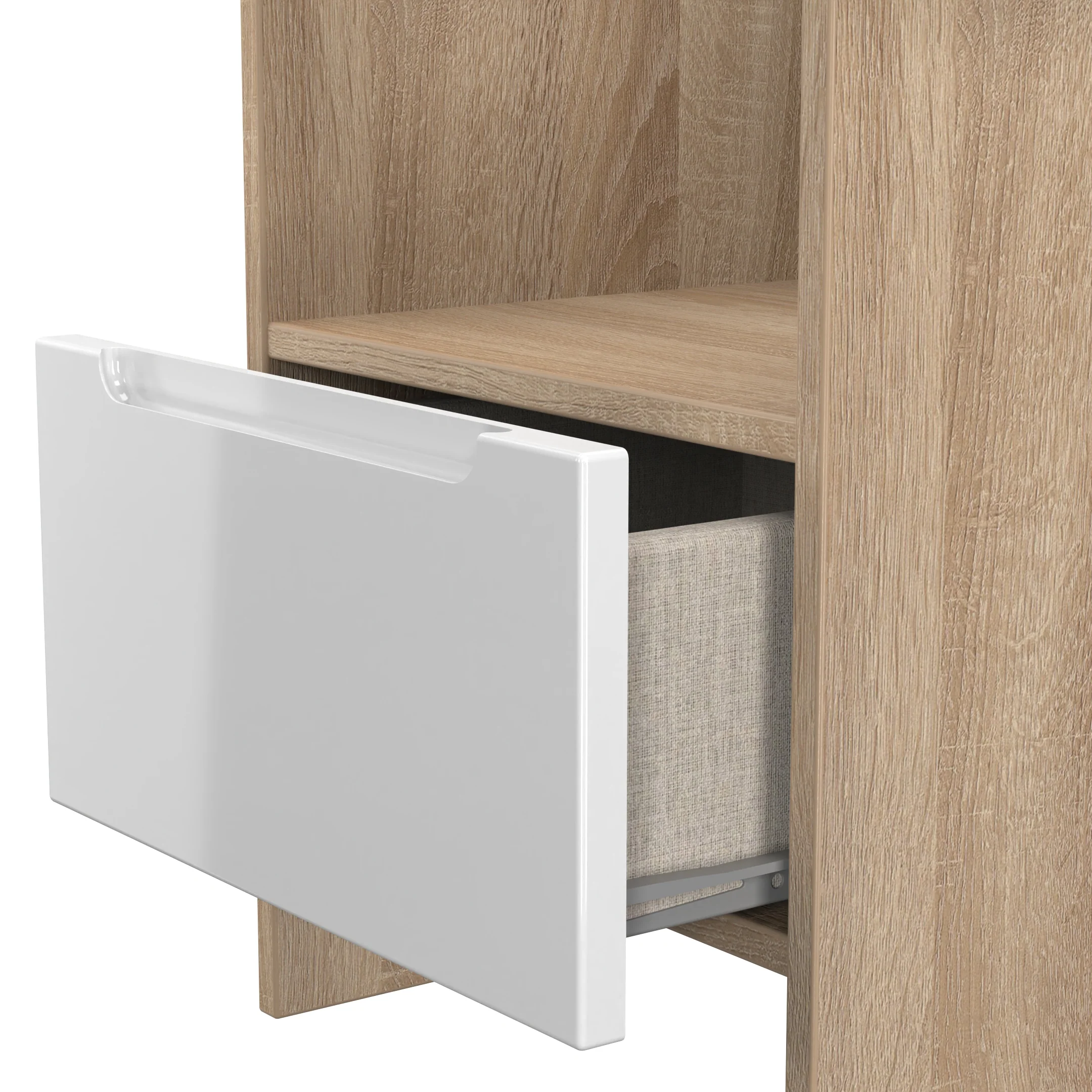 Milan Bottom Drawer Lamp Table in White Gloss & Bardolino Oak - Ready Assembled - Image 6