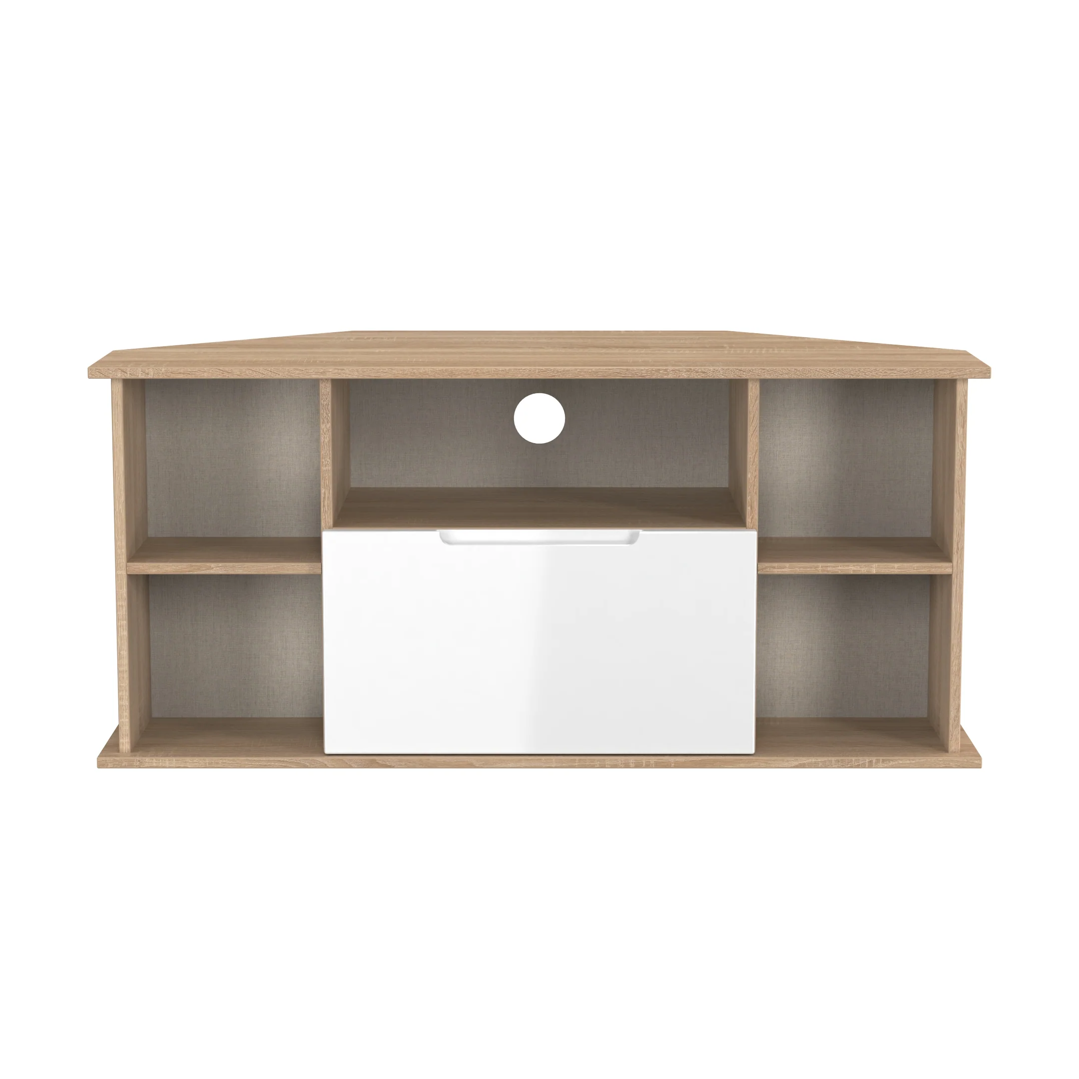Milan Corner TV Unit in White Gloss & Bardolino Oak - Ready Assembled - Image 2