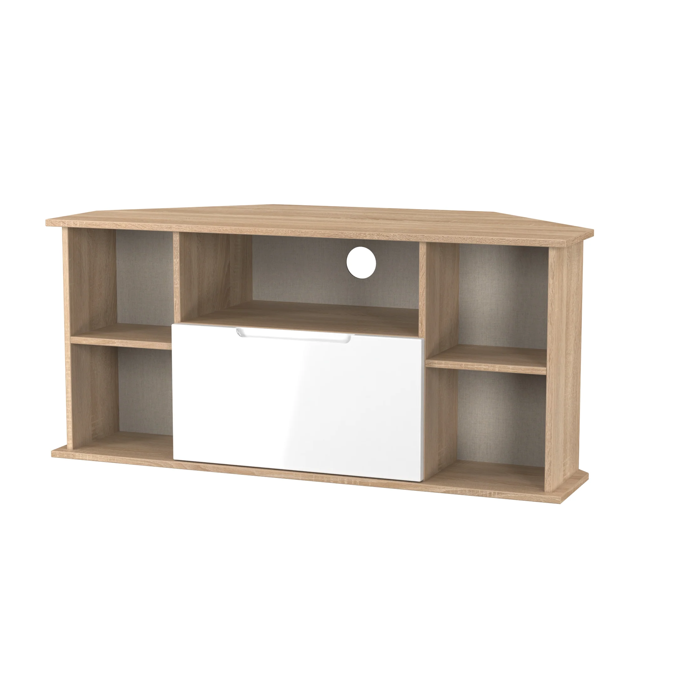 Milan Corner TV Unit in White Gloss & Bardolino Oak - Ready Assembled - Image 4
