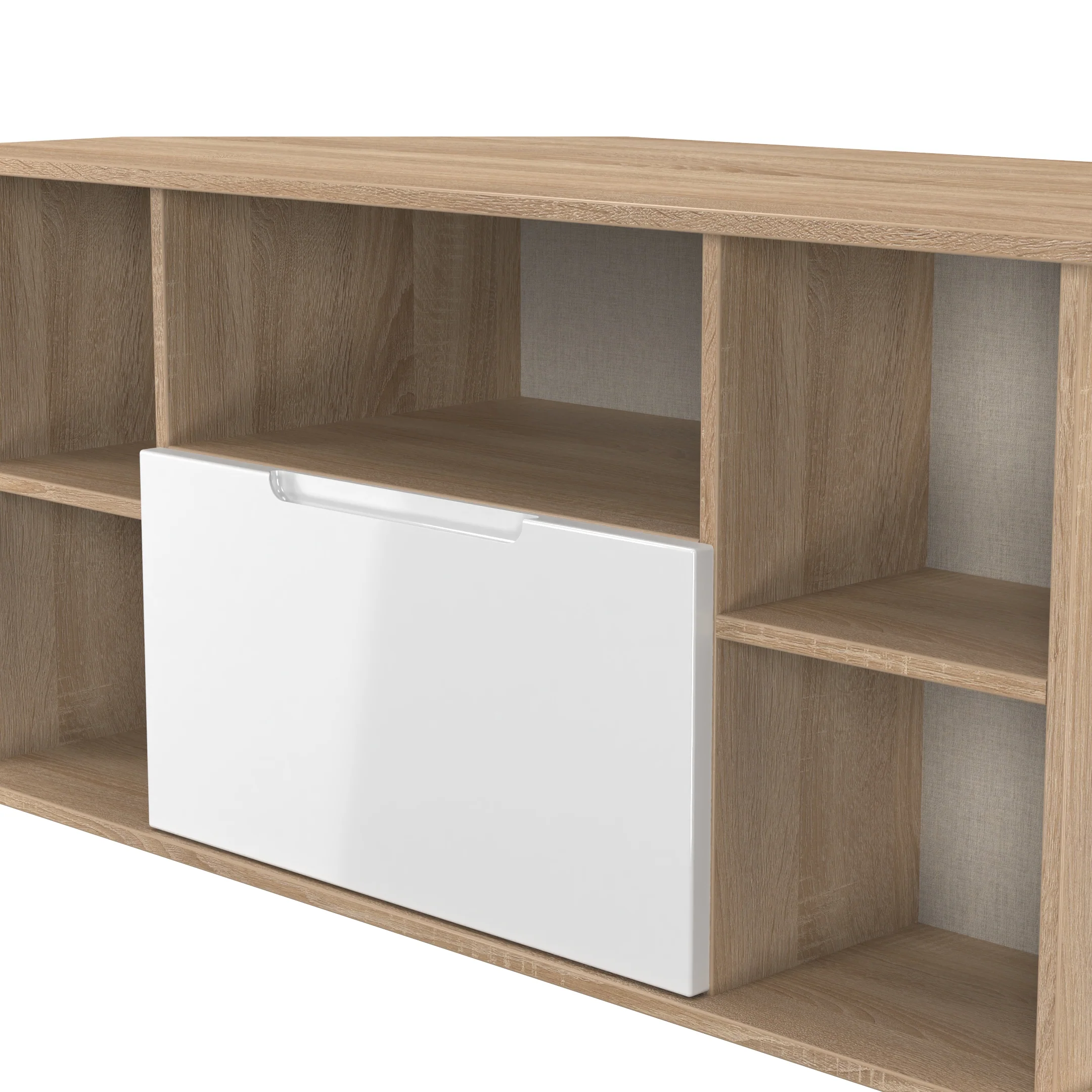 Milan Corner TV Unit in White Gloss & Bardolino Oak - Ready Assembled - Image 5