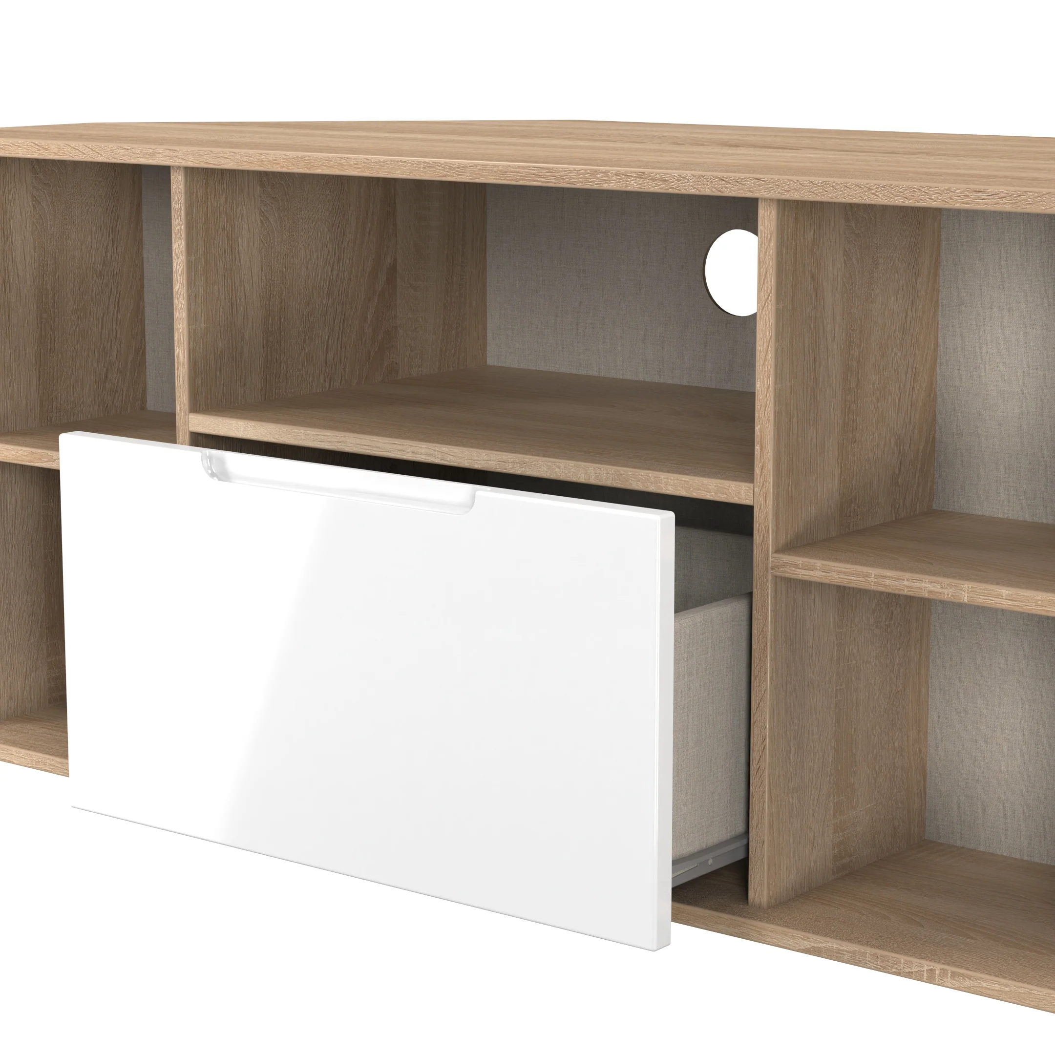 Milan Corner TV Unit in White Gloss & Bardolino Oak - Ready Assembled - Image 6