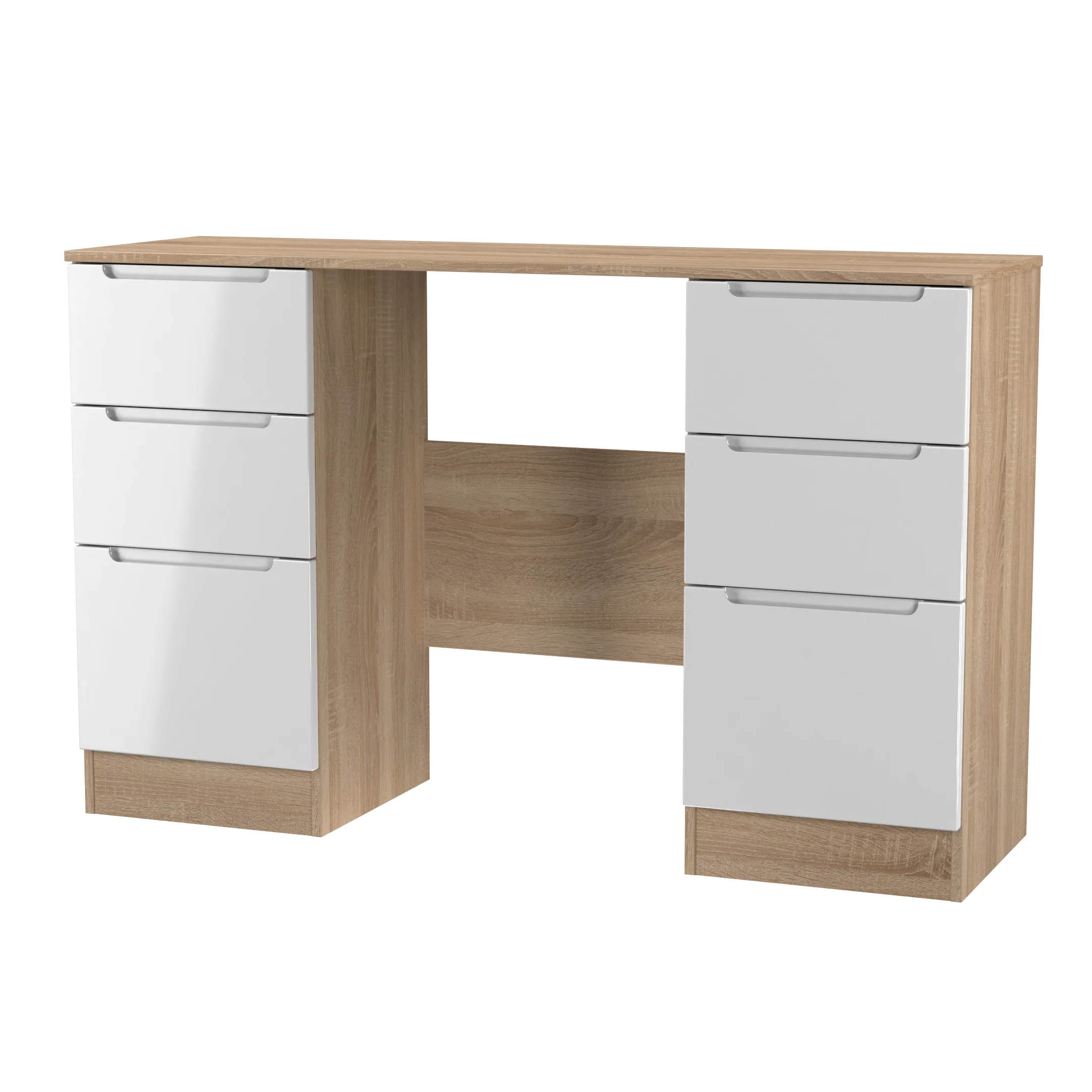 Milan Double Pedestal Desk in White Gloss & Bardolino Oak - Ready Assembled - Image 4