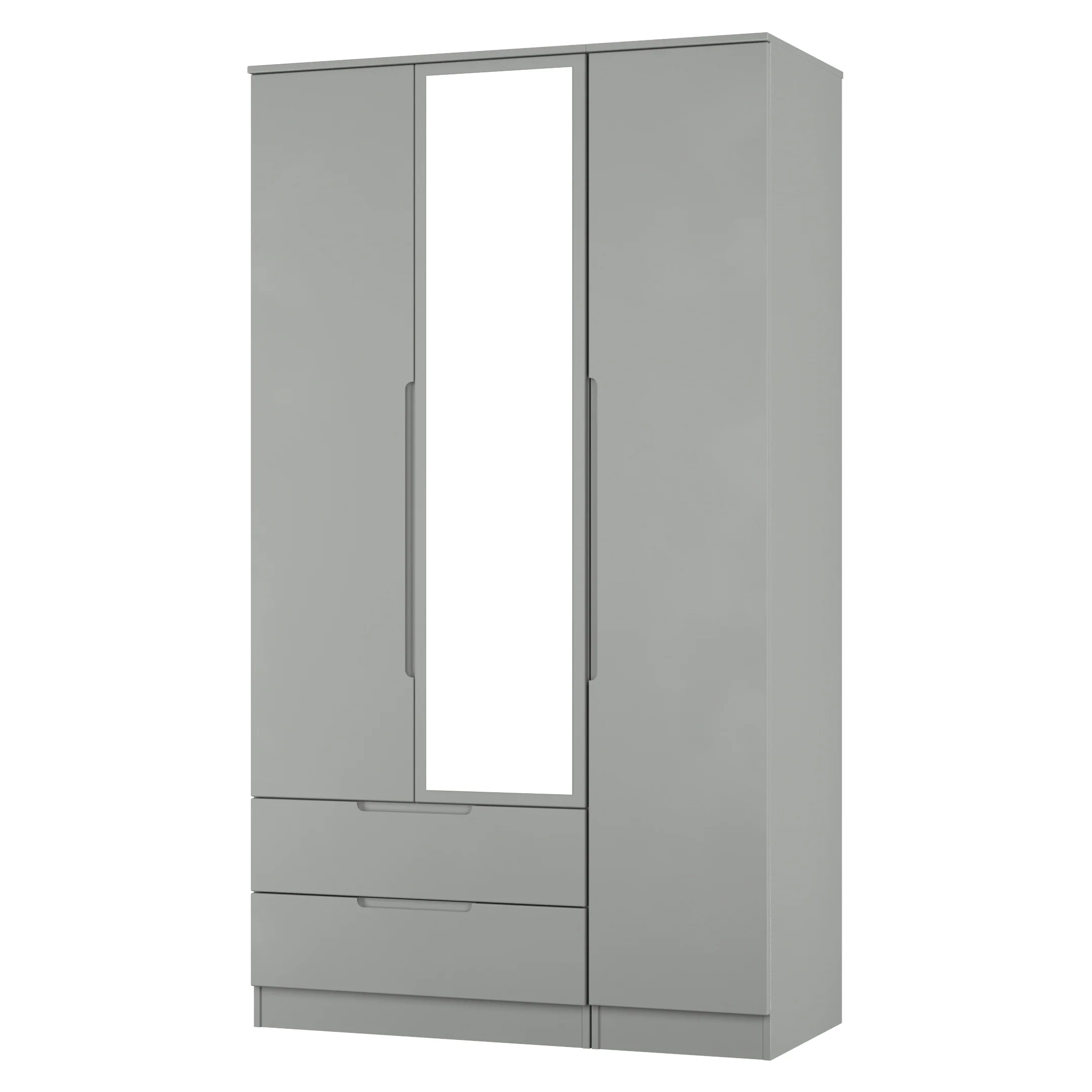 Milan Tall 2 Drawer Tiple Mirror Wardrobe in Dusk Grey - Ready Assembled - Image 4