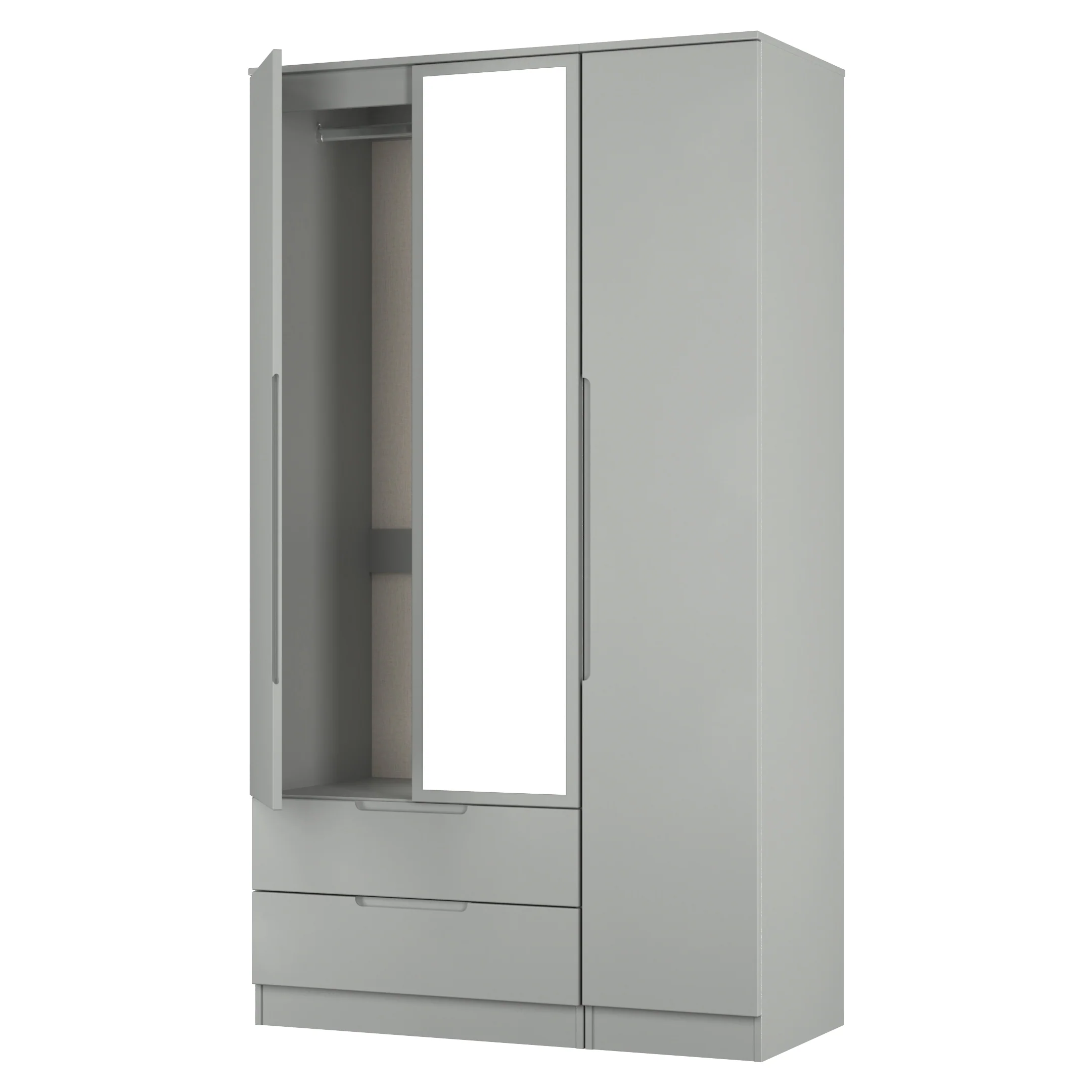 Milan Tall 2 Drawer Tiple Mirror Wardrobe in Dusk Grey - Ready Assembled - Image 6