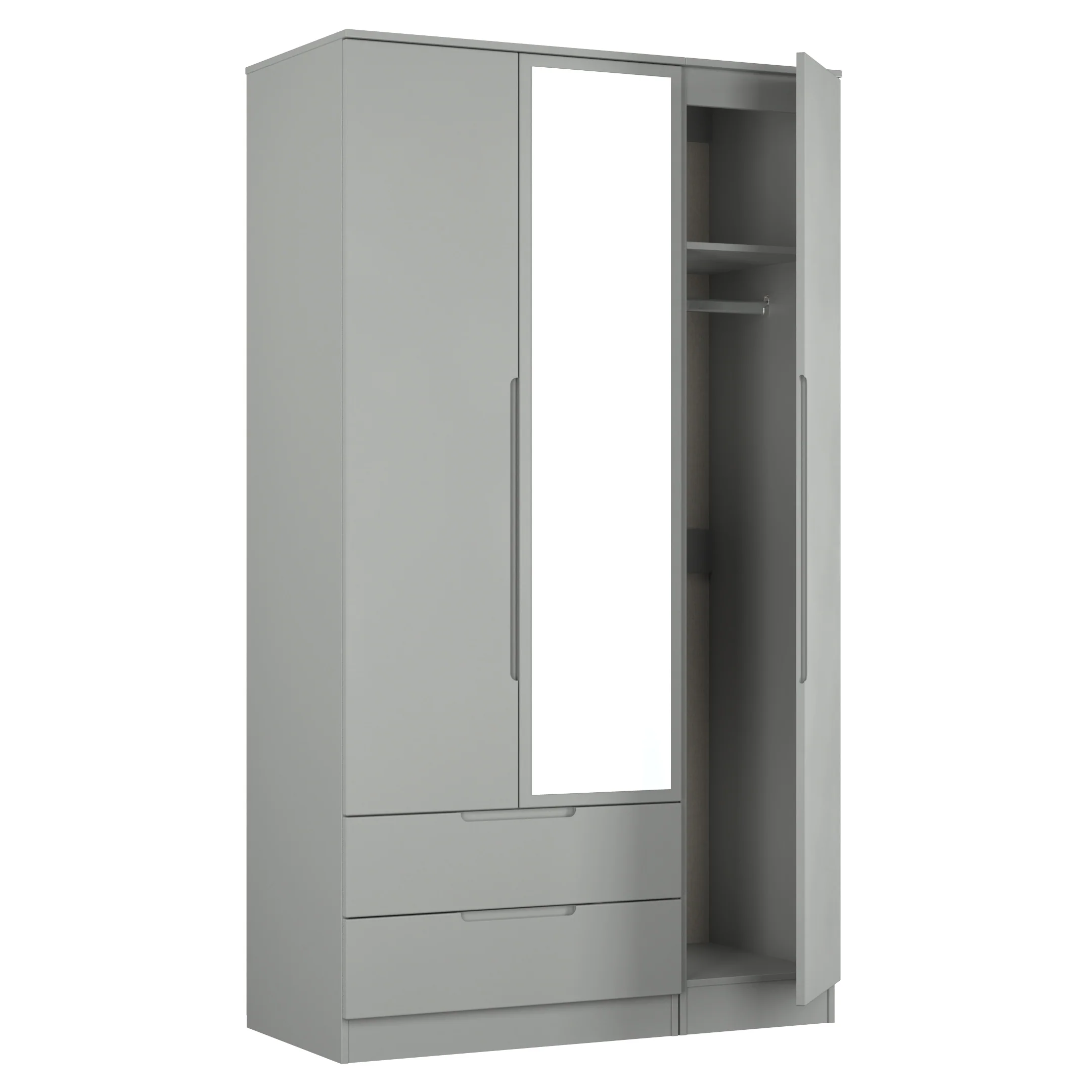 Milan Tall 2 Drawer Tiple Mirror Wardrobe in Dusk Grey - Ready Assembled - Image 7