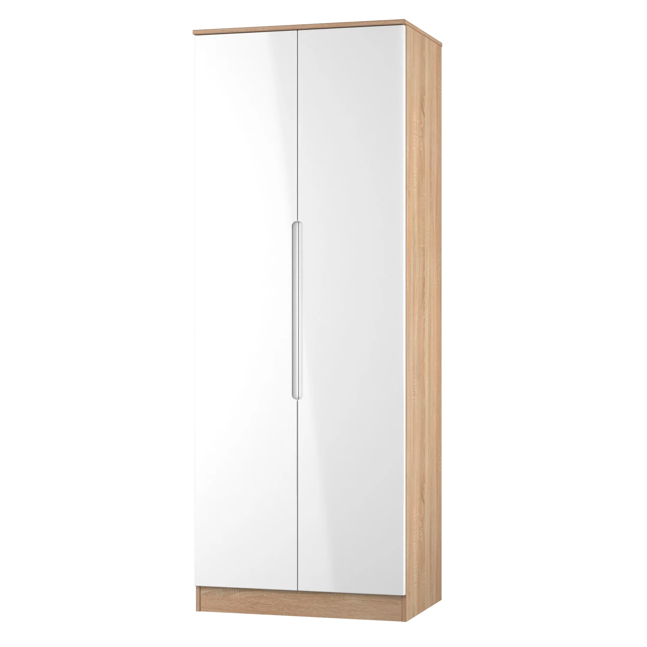 Milan Tall Double Wardrobe in White Gloss & Bardolino Oak - Ready Assembled - Image 4