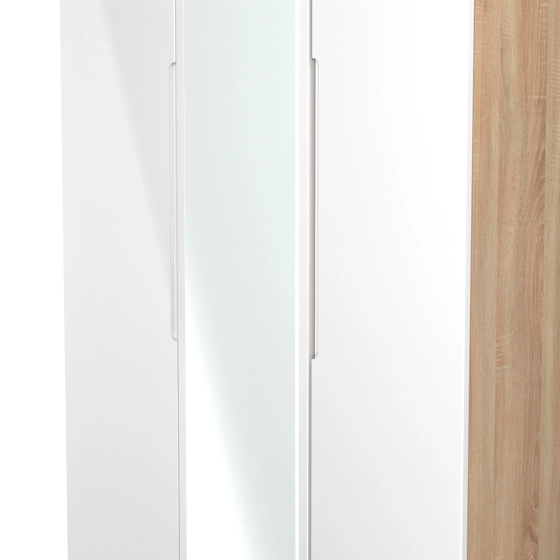Milan Tall Triple Mirror Wardrobe in White Gloss & Bardolino Oak - Ready Assembled - Image 5