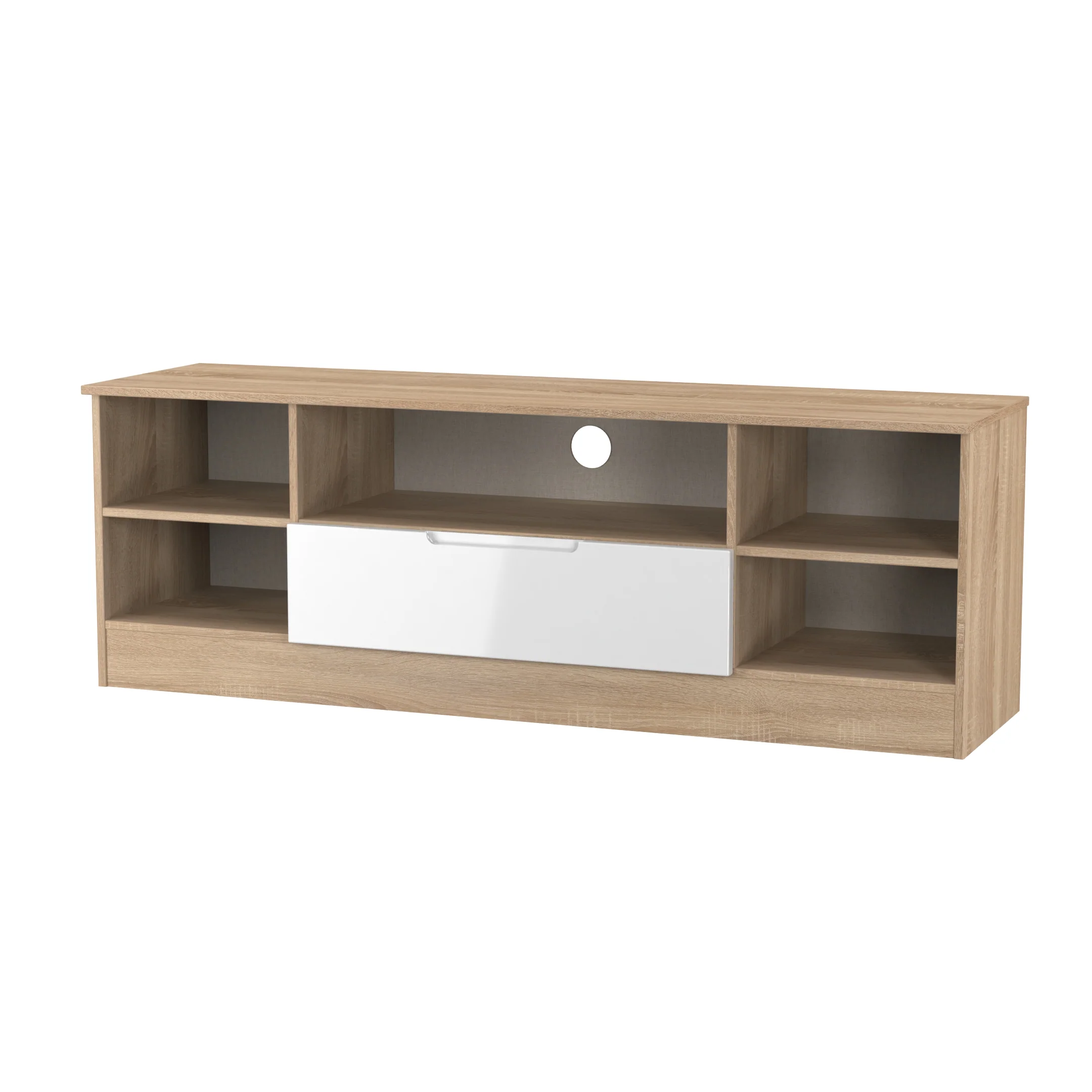 Milan Wide 1 Drawer TV & Media Unit in White Gloss & Bardolino Oak - Ready Assembled - Image 4