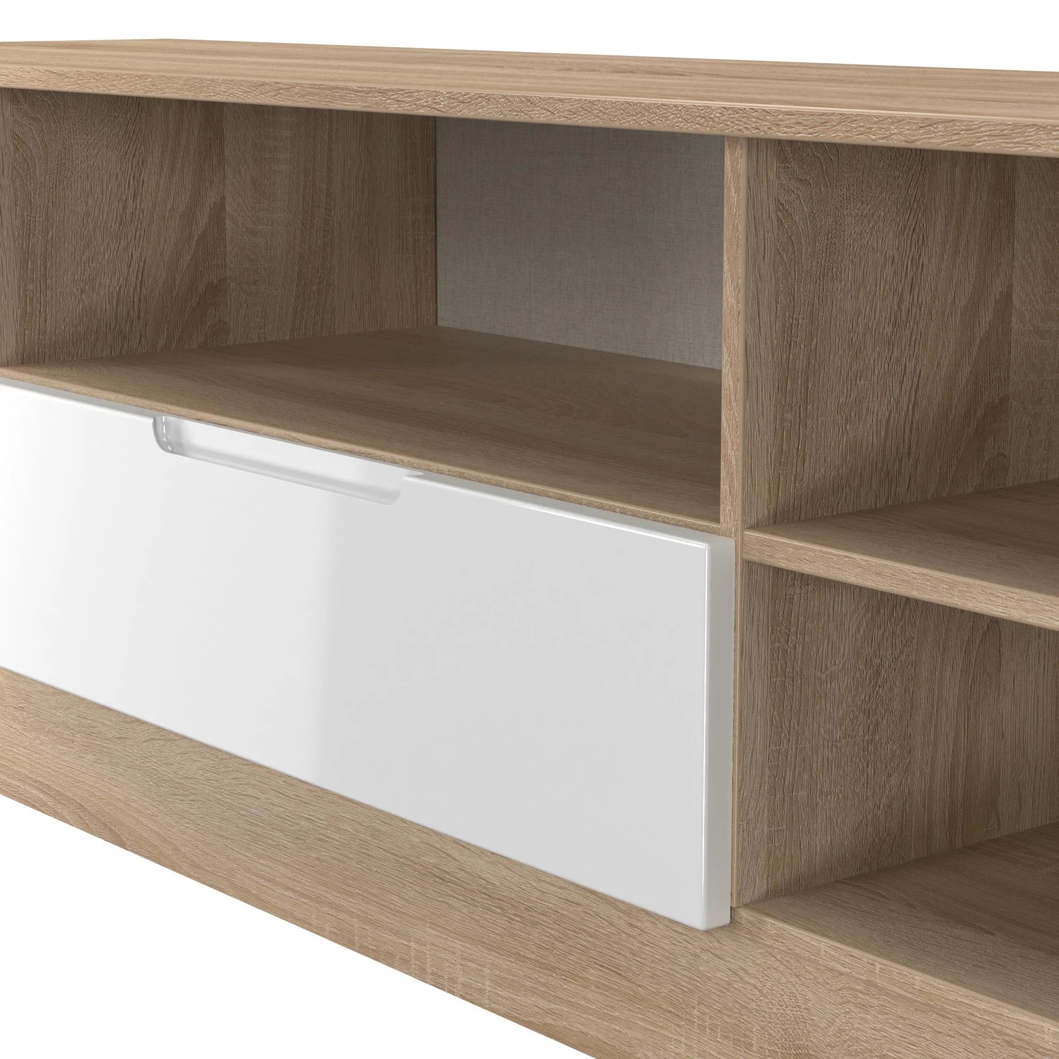 Milan Wide 1 Drawer TV & Media Unit in White Gloss & Bardolino Oak - Ready Assembled - Image 5