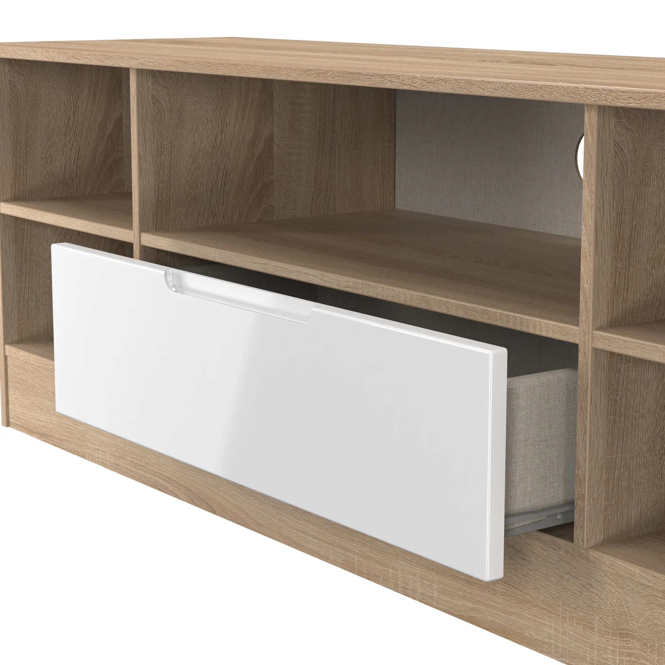 Milan Wide 1 Drawer TV & Media Unit in White Gloss & Bardolino Oak - Ready Assembled - Image 6