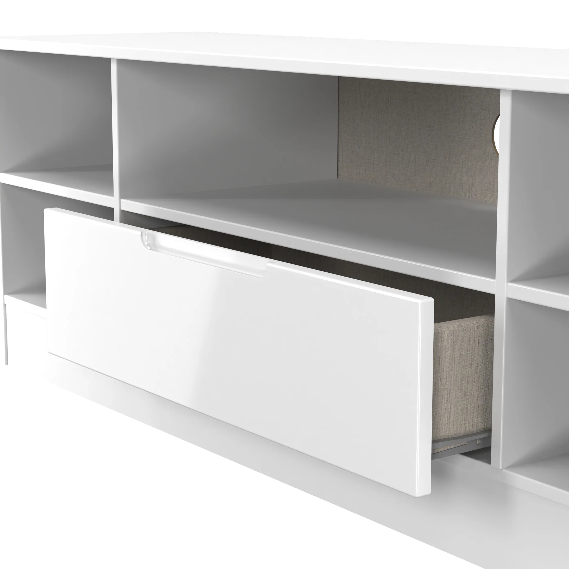 Milan Wide 1 Drawer TV & Media Unit in White Gloss & White Matt - Ready Assembled - Image 5