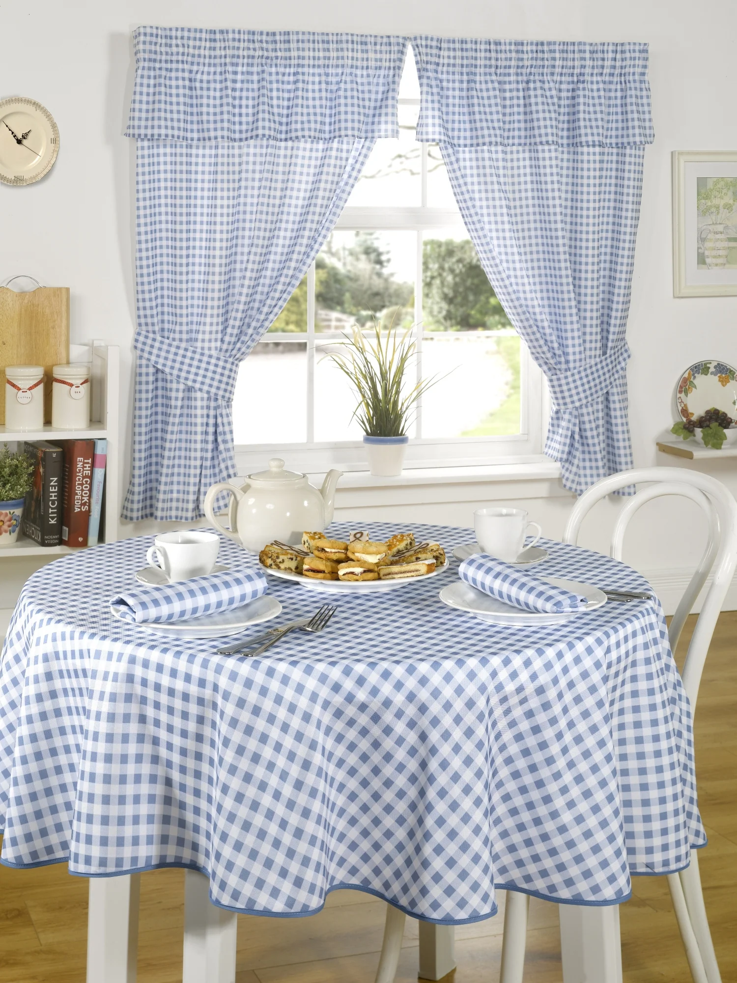 Molly - Gingham Pencil Pleat Curtains With Pelmet Header in Blue