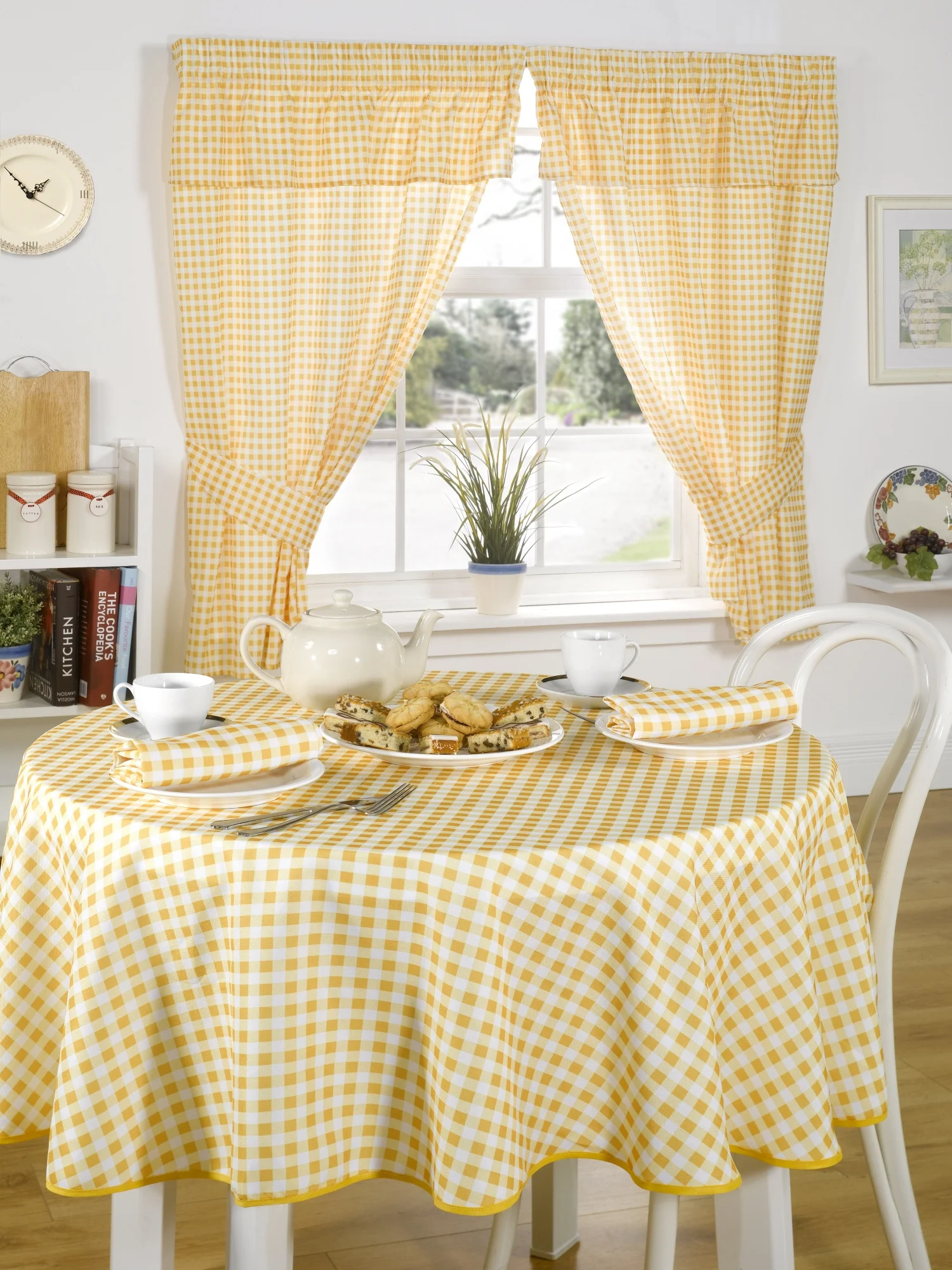 Molly - Gingham Pencil Pleat Curtains With Pelmet Header in Lemon