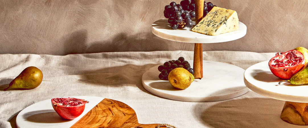 Monzaro Round White Marble And Acacia Wood Cake Stand - Image 5