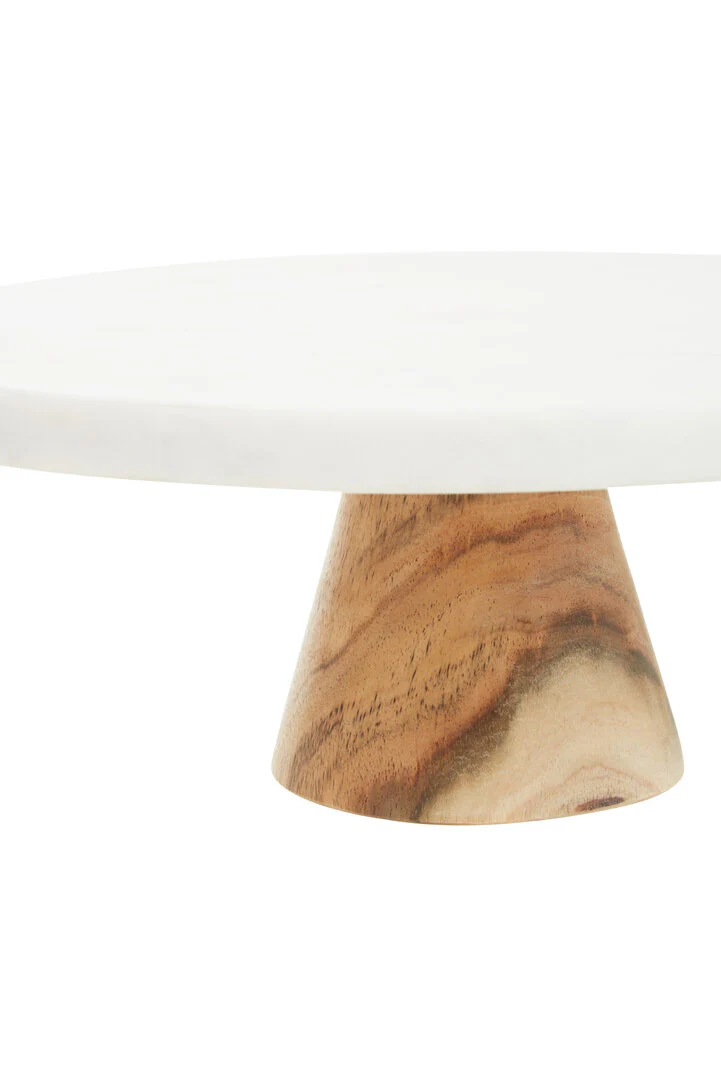 Monzaro Round White Marble And Acacia Wood Cake Stand - Image 9
