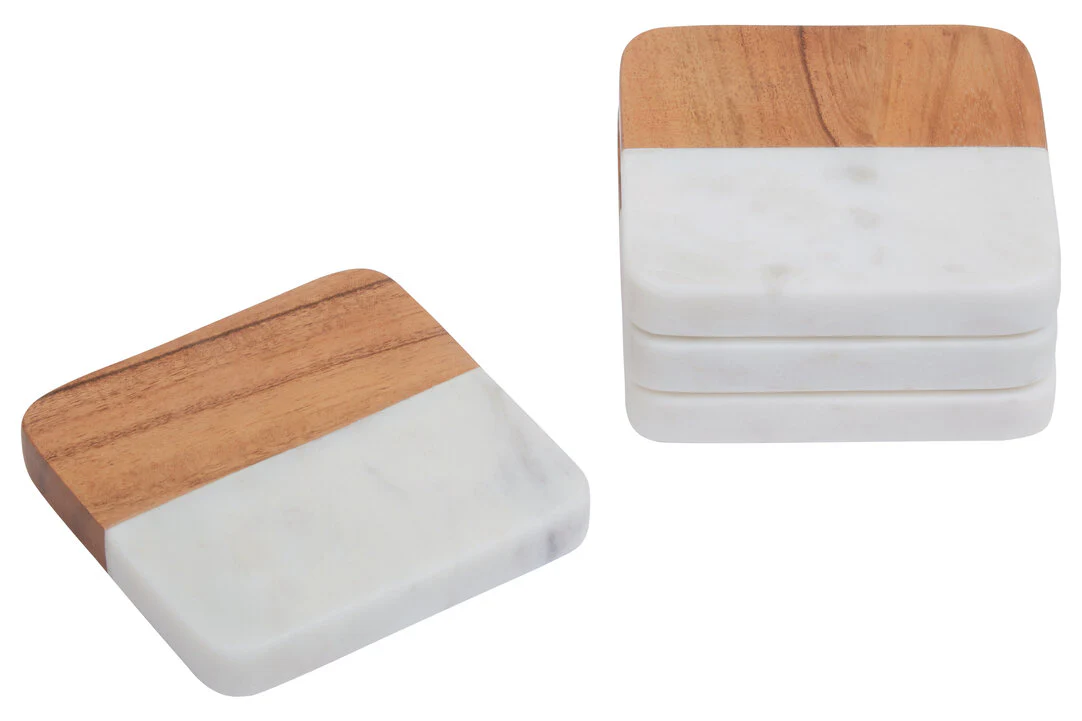 Monzaro Set Of Four Marble And Acacia Wood Coasters - Image 2