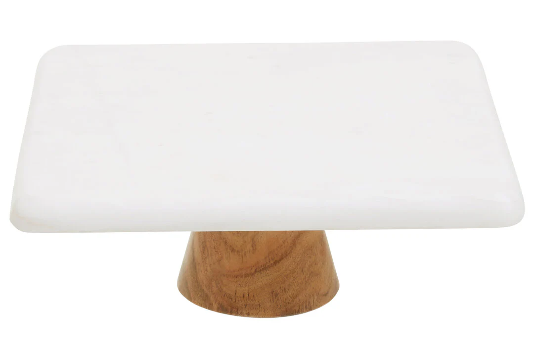 Monzaro White Marble And Acacia Wood Cake Stand - Image 2