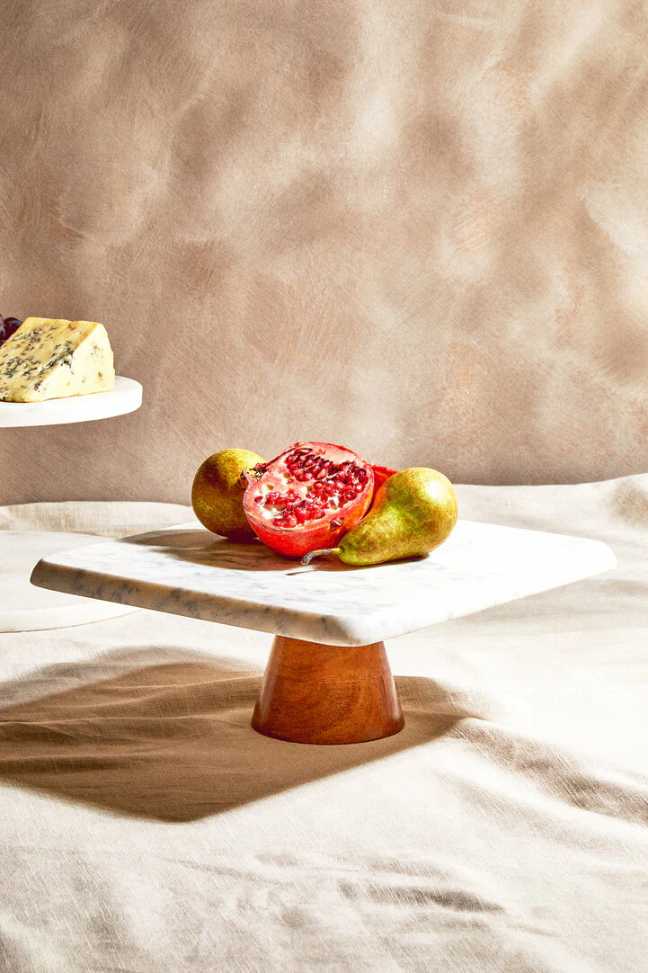 Monzaro White Marble And Acacia Wood Cake Stand - Image 5