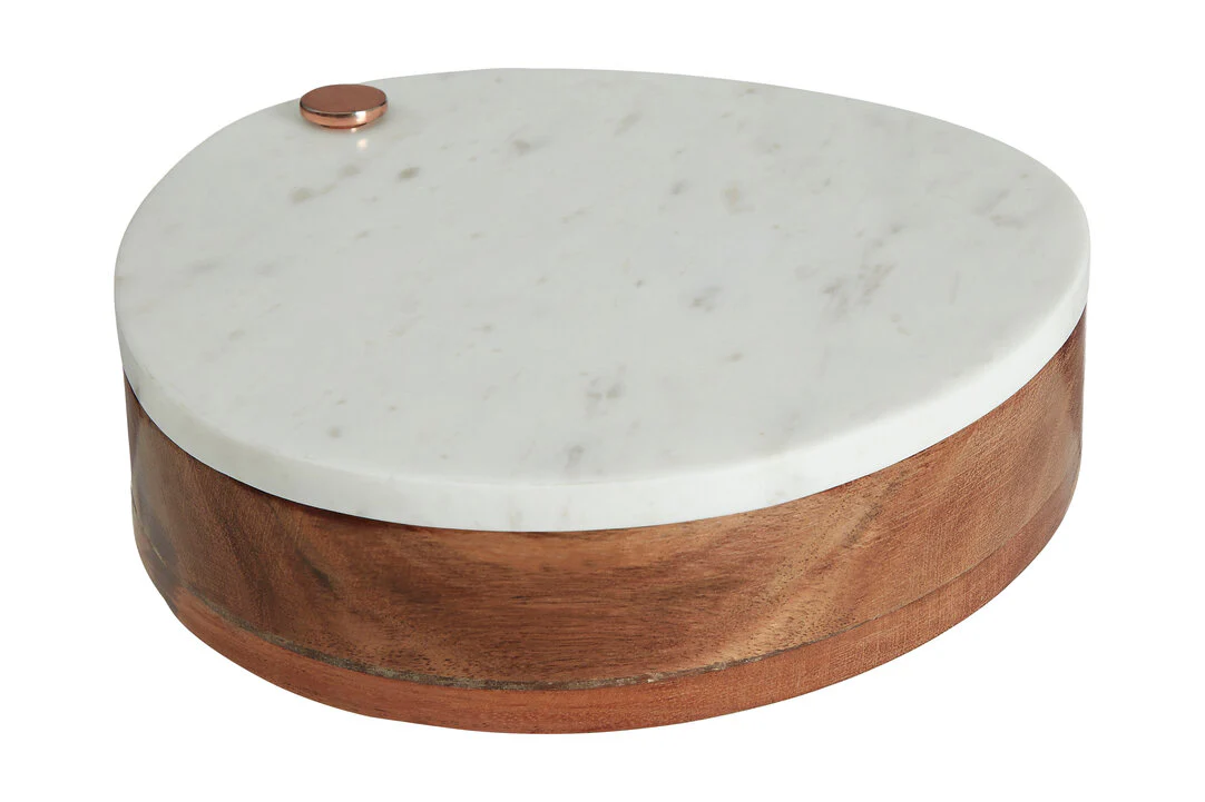 Monzaro White Marble And Wood Cheese Knife And Board Set