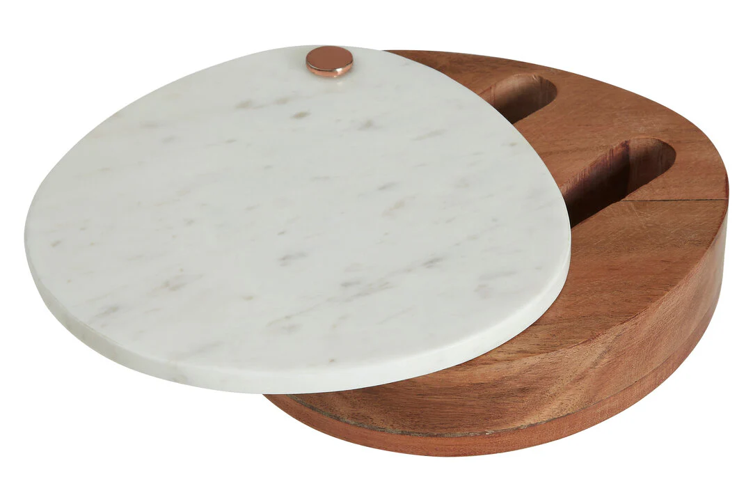 Monzaro White Marble And Wood Cheese Knife And Board Set - Image 3