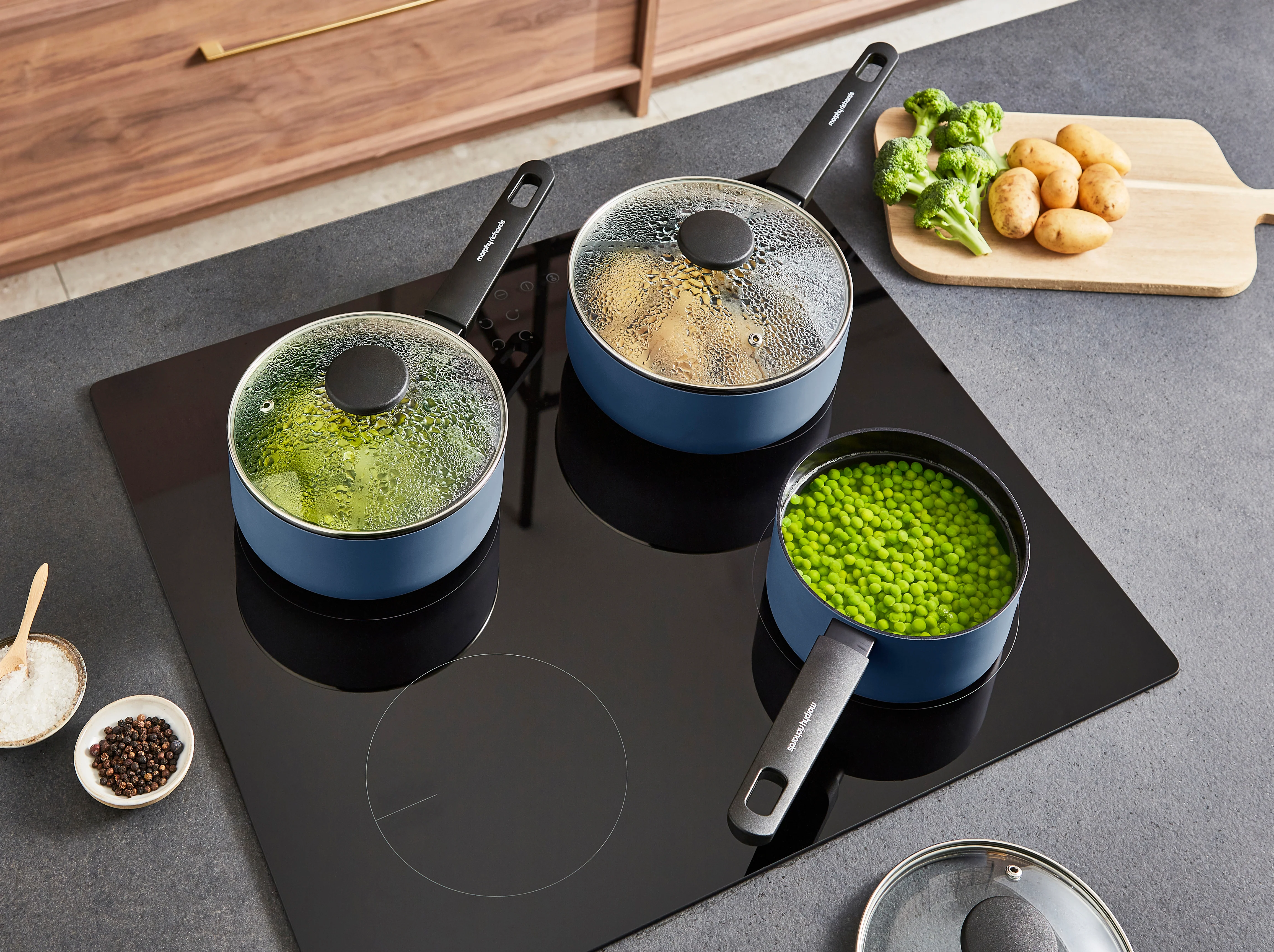 Morphy Richards 3 Piece Recycled Aluminium Saucepan Set - Blue - Image 4