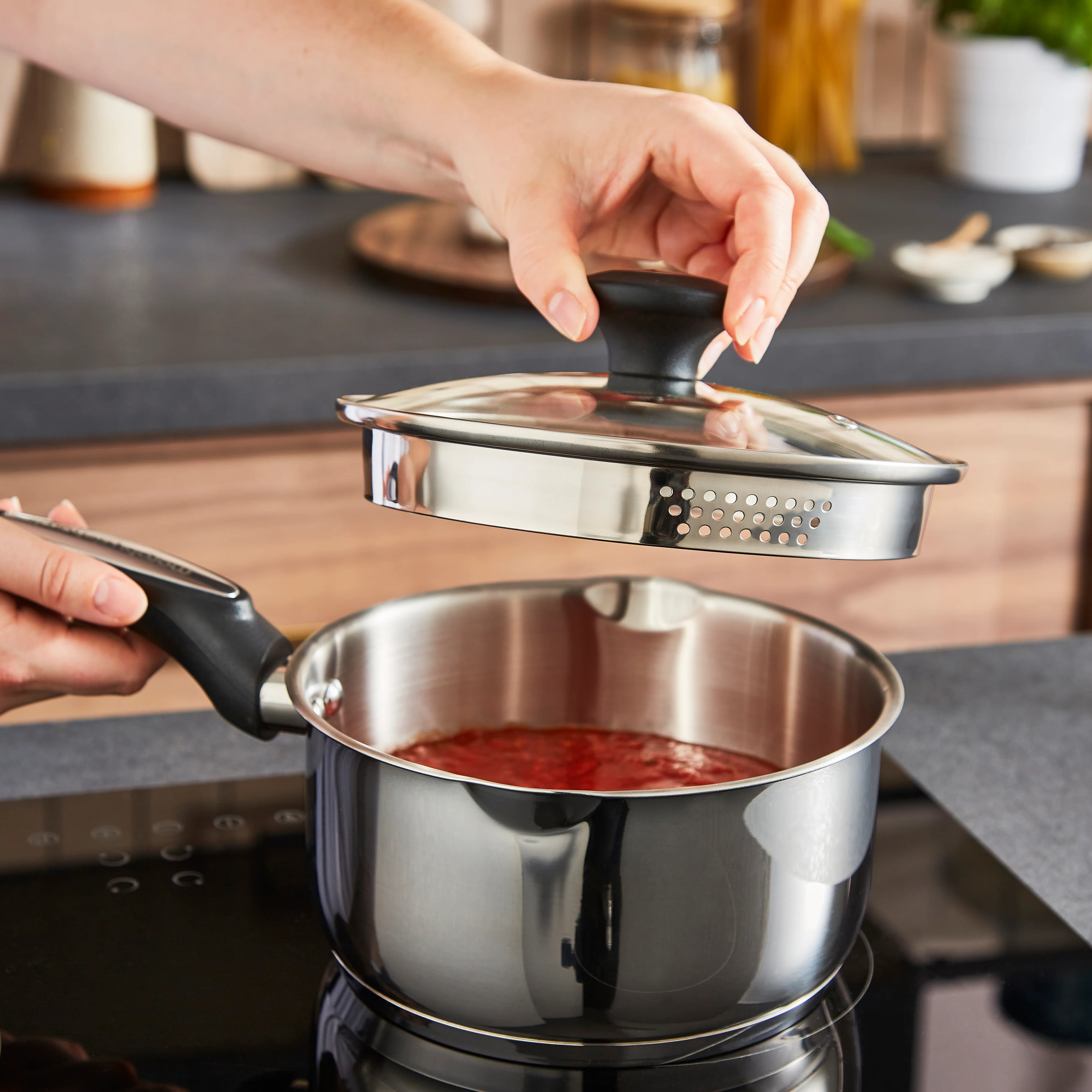 Morphy Richards 5 Piece Pouring Spout Stainless Steel Pan Set - Image 2