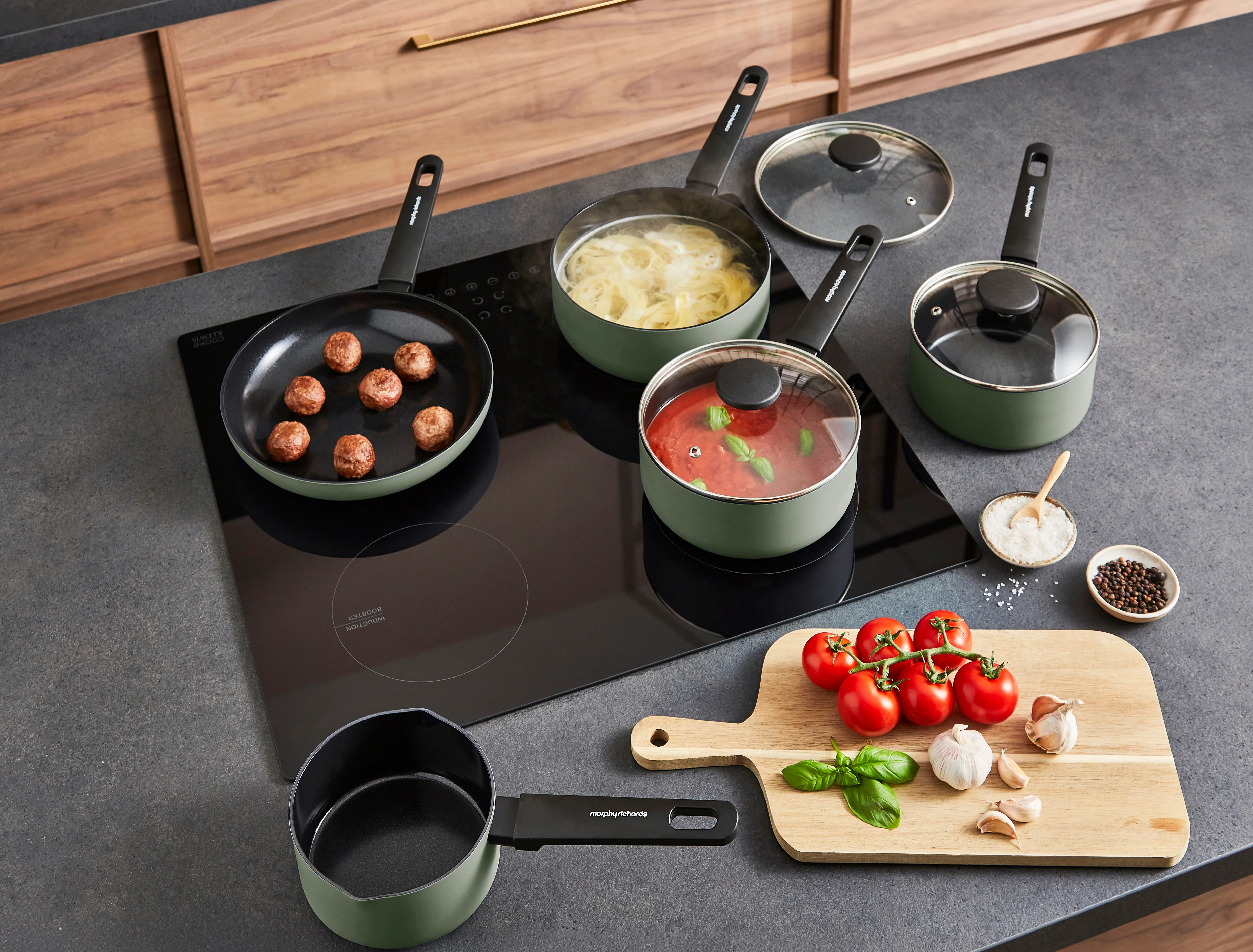 Morphy Richards 5 Piece Recycled Aluminium Saucepan Set - Green - Image 3