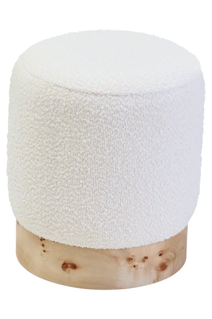 Mota Burl Wood And Cream Boucle Round Stool - Image 2