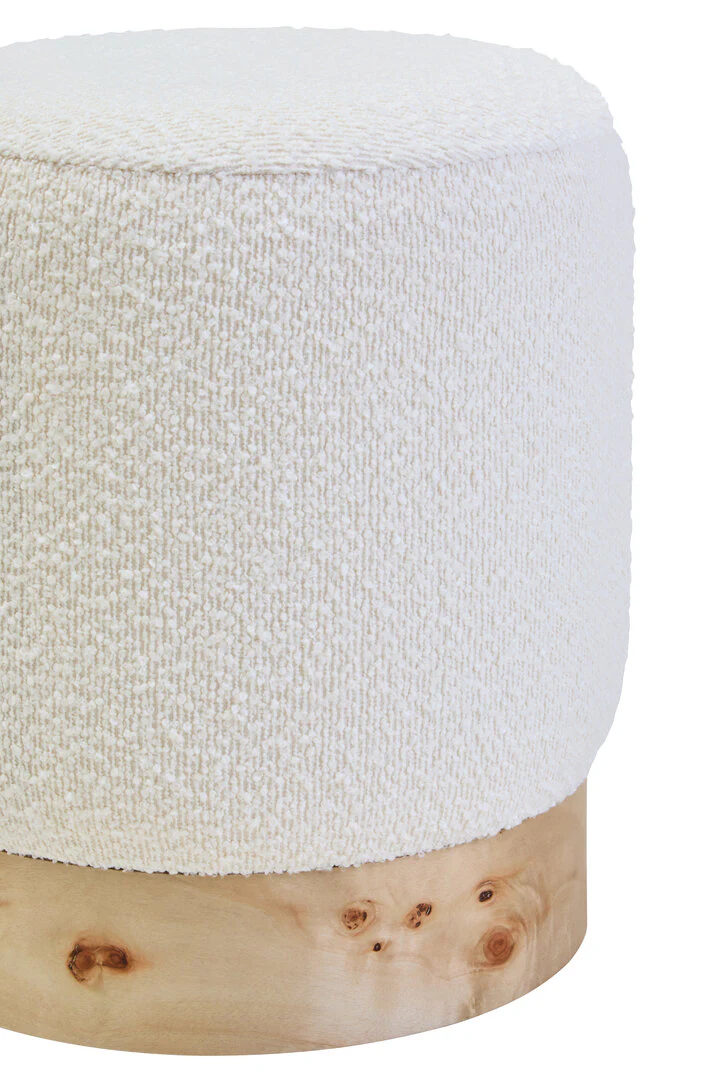Mota Burl Wood And Cream Boucle Round Stool - Image 3
