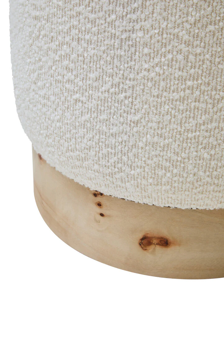 Mota Burl Wood And Cream Boucle Round Stool - Image 5