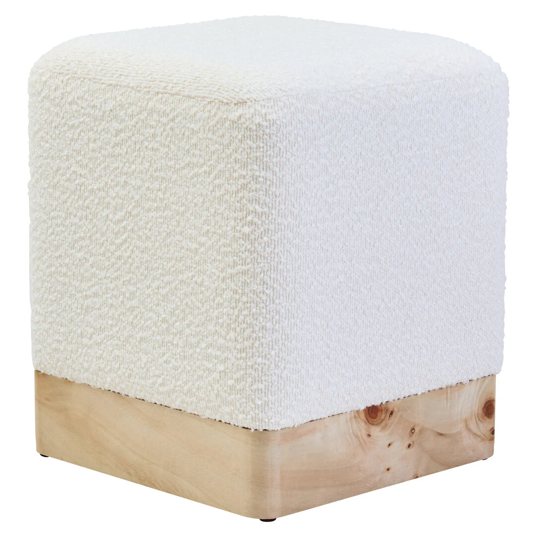 Mota Burl Wood And Cream Boucle Sqaure Stool - Image 2