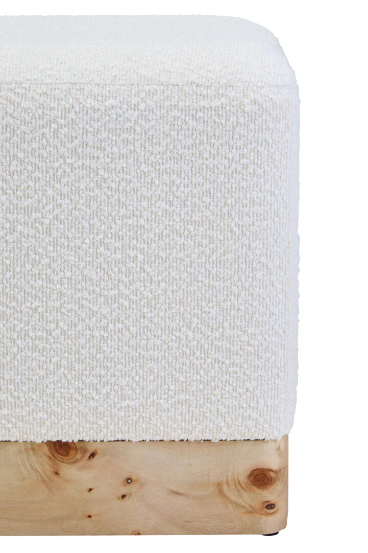 Mota Burl Wood And Cream Boucle Sqaure Stool - Image 3