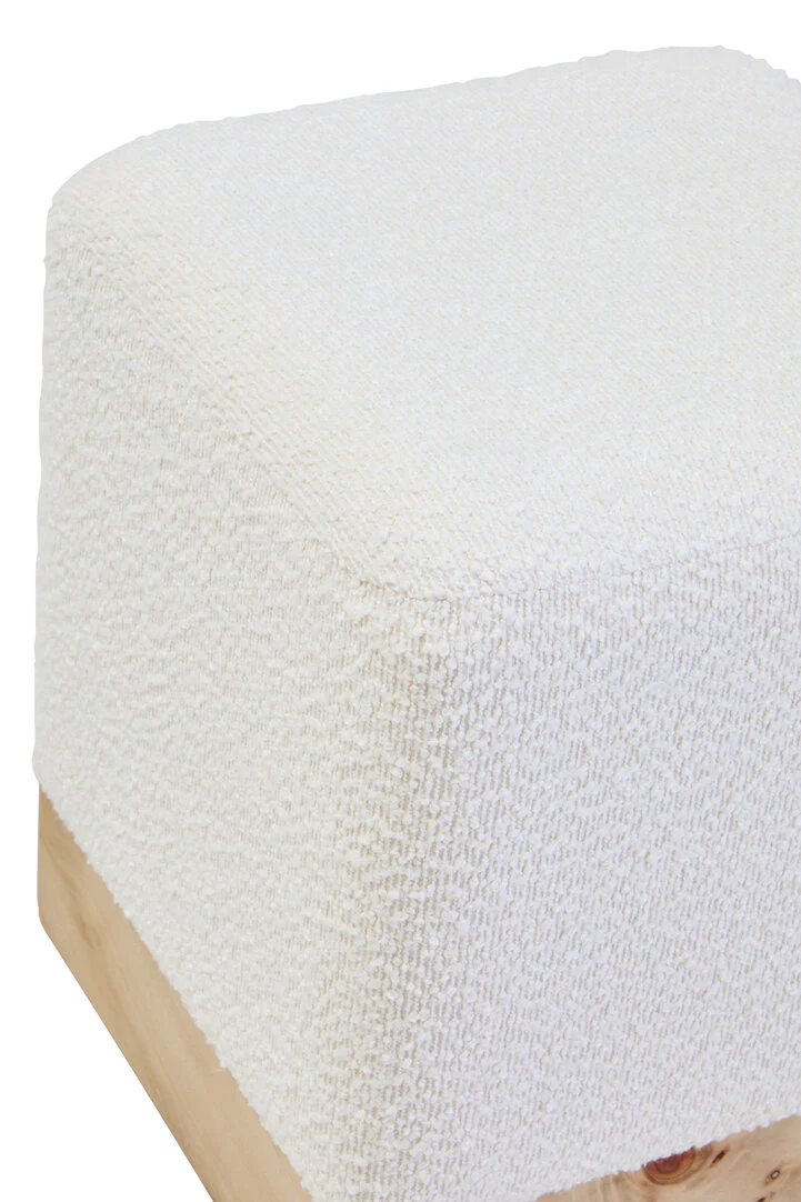 Mota Burl Wood And Cream Boucle Sqaure Stool - Image 4