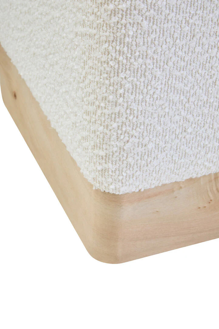 Mota Burl Wood And Cream Boucle Sqaure Stool - Image 5