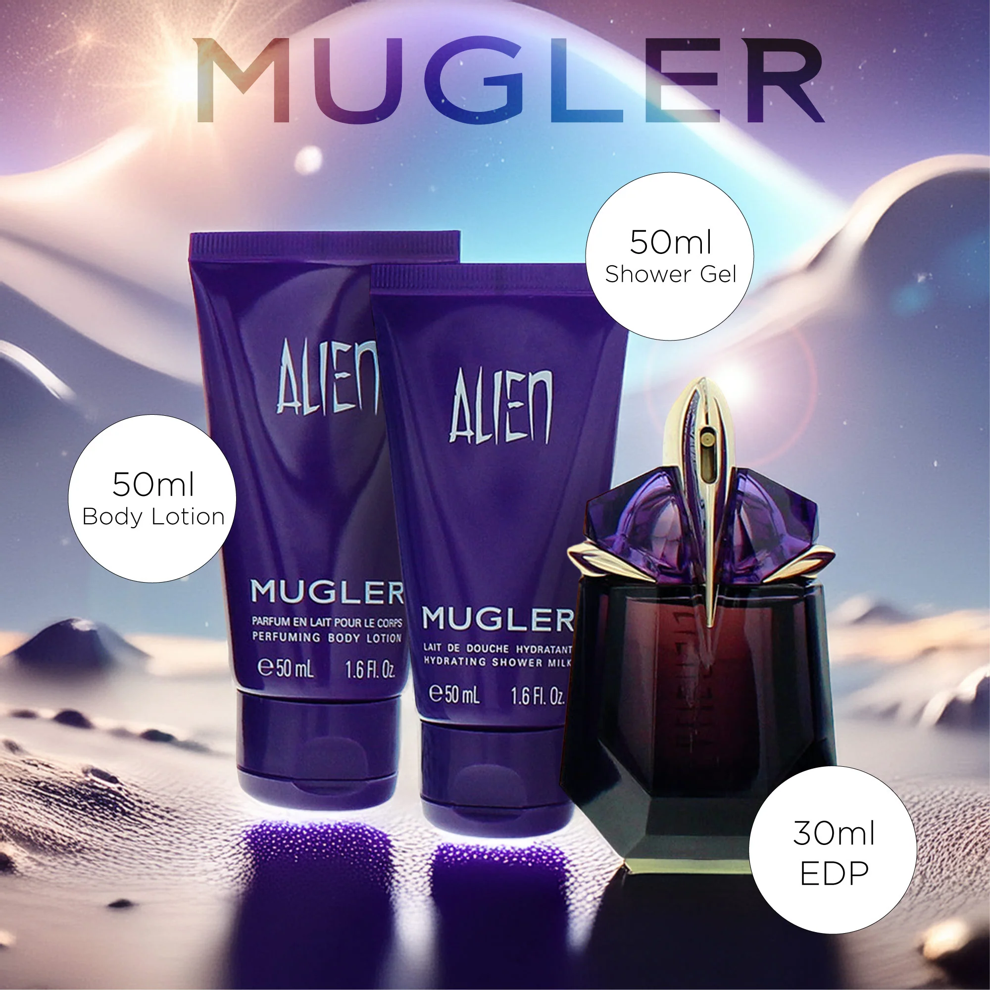Mugler Alien 3 Piece Gift Set: Eau de Parfum 30ml - Body Lotion 50ml - Shower Gel - 50ml - Image 6