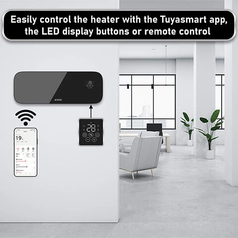MYLEK Glass Black Overdoor Air Curtain Heater Fan 2000W, Smart WIFI App Or Remote Control - Image 4