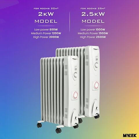 Mylek Oil Filled Electric Portable Heater Radiator With Adjustable Thermostat 2500w With Timer - Image 10