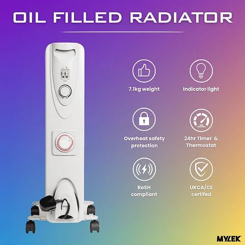 Mylek Oil Filled Electric Portable Heater Radiator With Adjustable Thermostat 2500w With Timer - Image 8