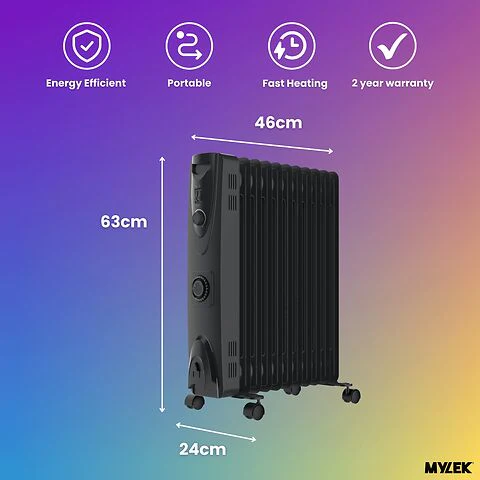 MYLEK Oil Filled Heater Radiator Thermostat 3 Heat Settings And Timer Charcoal Grey - Image 12