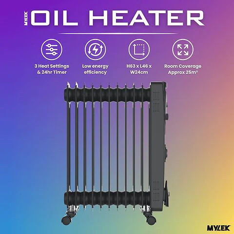 MYLEK Oil Filled Heater Radiator Thermostat 3 Heat Settings And Timer Charcoal Grey - Image 13