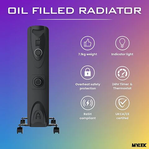 MYLEK Oil Filled Heater Radiator Thermostat 3 Heat Settings And Timer Charcoal Grey - Image 5
