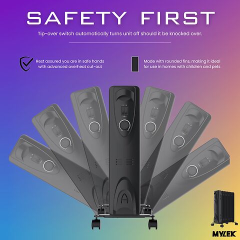 MYLEK Oil Filled Heater Radiator Thermostat 3 Heat Settings And Timer Charcoal Grey - Image 6