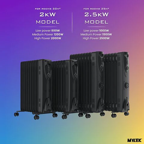 MYLEK Oil Filled Heater Radiator Thermostat 3 Heat Settings And Timer Charcoal Grey - Image 7