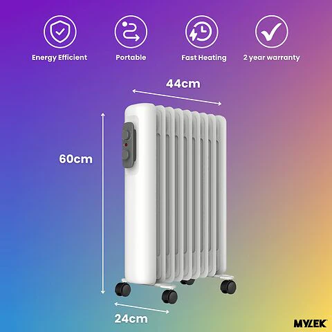 Mylek Oil Filled Radiator Electric Heater Portable With Adjustable Thermostat - White - Image 10