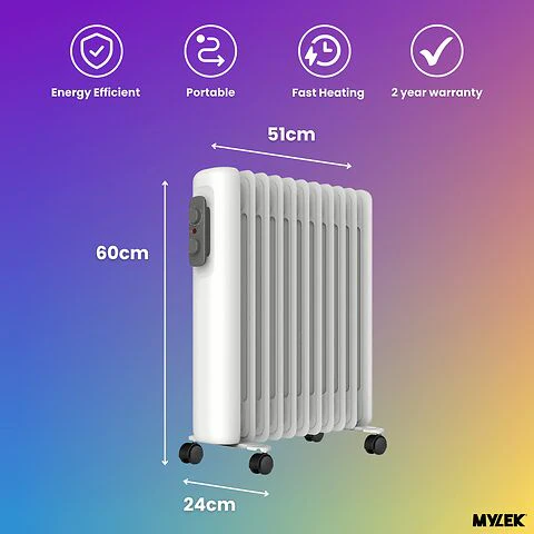 Mylek Oil Filled Radiator Electric Heater Portable With Adjustable Thermostat - White - Image 11