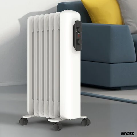 Mylek Oil Filled Radiator Electric Heater Portable With Adjustable Thermostat - White - Image 2