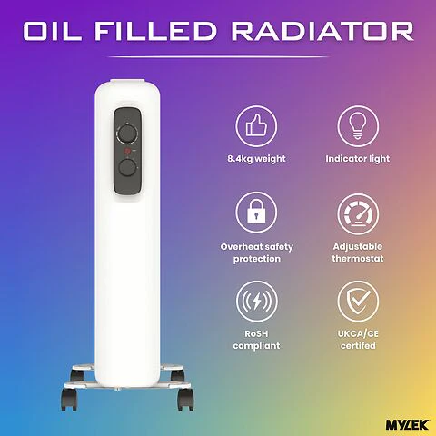 Mylek Oil Filled Radiator Electric Heater Portable With Adjustable Thermostat - White - Image 5