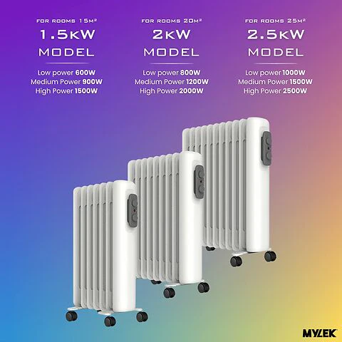 Mylek Oil Filled Radiator Electric Heater Portable With Adjustable Thermostat - White - Image 7