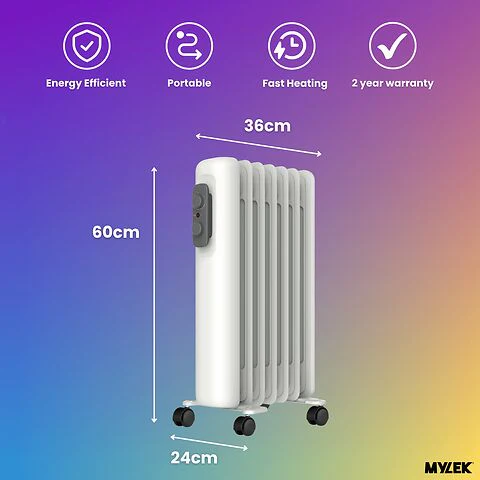 Mylek Oil Filled Radiator Electric Heater Portable With Adjustable Thermostat - White - Image 9