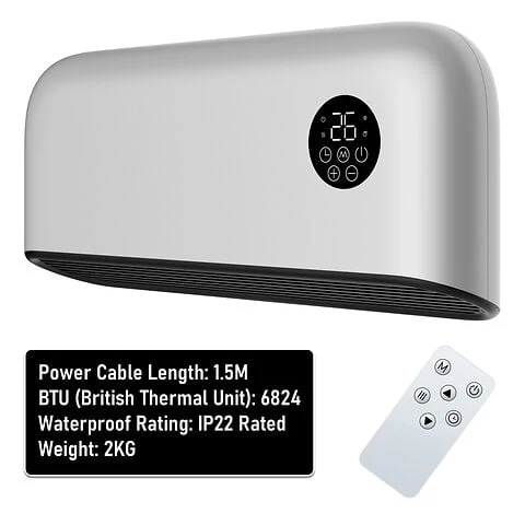MYLEK Over Door Heater 2000W Wall Mounted Indoor Overdoor Hot Air Downflow Curtain Silver - Image 3